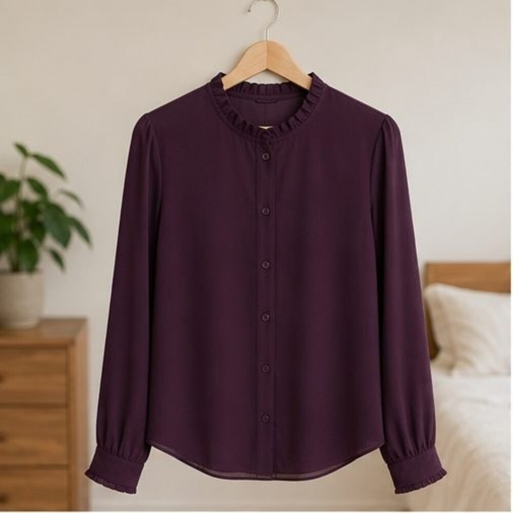 Plum Ruffle Collar Blouse